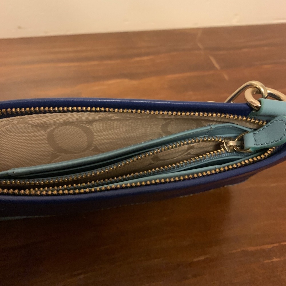 OROTON Leather Crossbody Mini Bag Blue Colorblock Removable Strap Card Holder - Picture 8 of 10